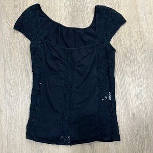 Black cotton sleeveless lace top